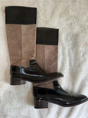 Women’s Two-Tone Genuine Leather & Suede Heeled Riding Boots